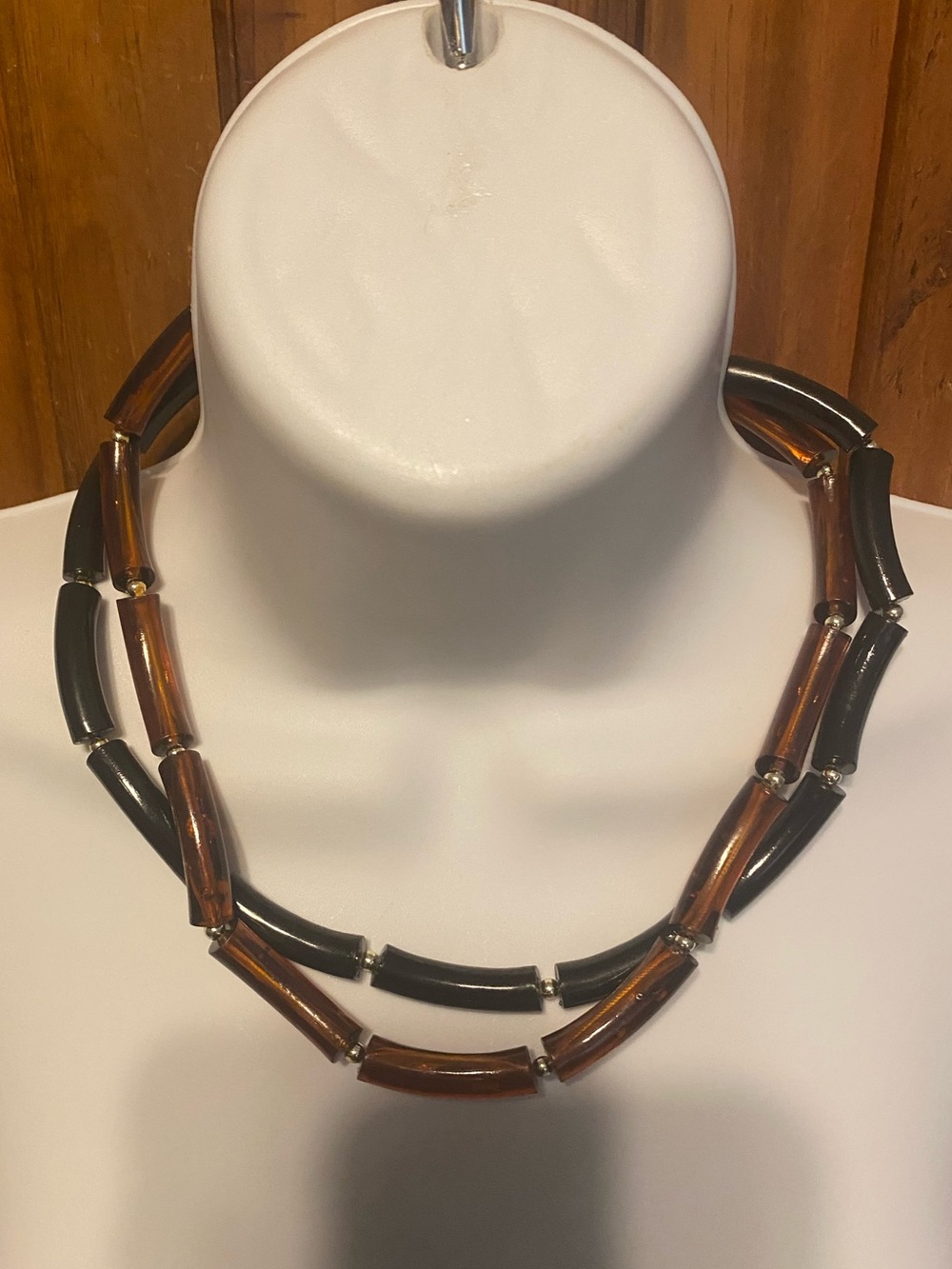 NOS Vintage 70s Faux Bamboo Double Strand Necklace - Hong Kong